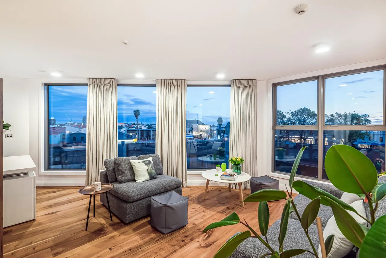 The downstairs living room and its outlook