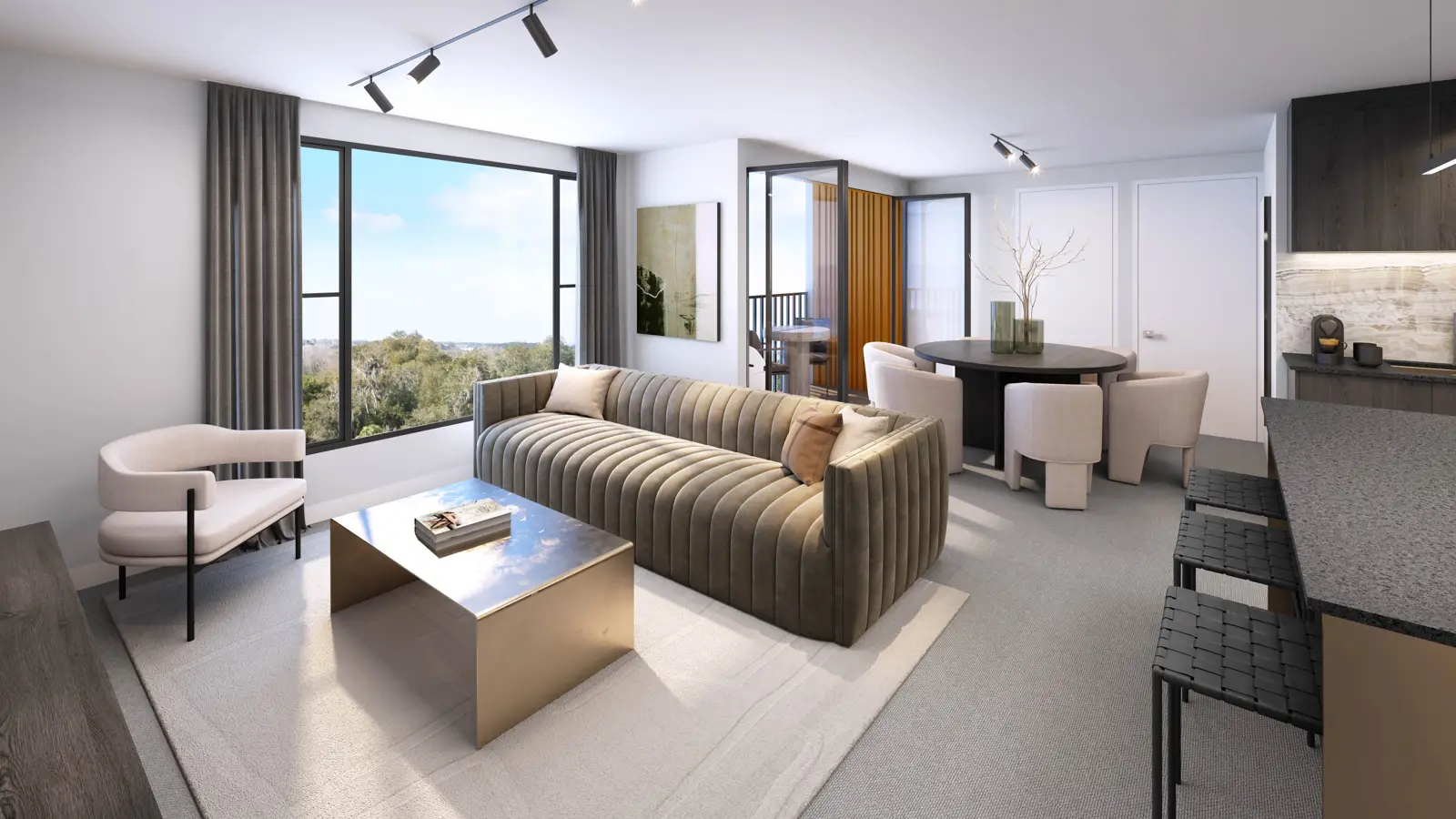 Pre-construction render of a Logan apartment interior