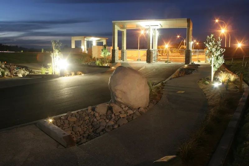 The gated entrance at Durham Estate, Flagstaff, Hamilton, a Heartland Developments community